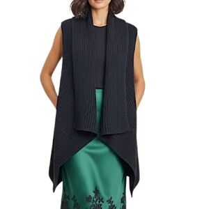 DKR black pure cotton waterfall sleeveless open front cardigan sweater vest M